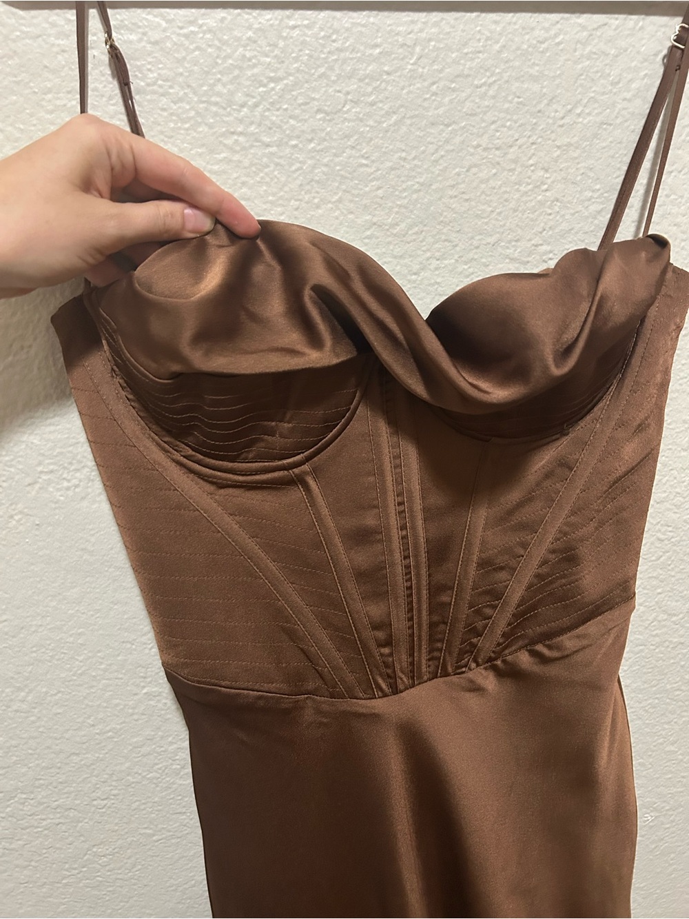 House of CB Charmaine Chocolate Brown Corset Maxi Dress Small Satin Gown - Picture 4 of 7